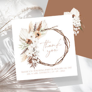 Boho Terracotta Brown Driving Floral Wreath Weddin Dankeskarte