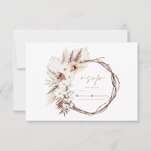 Boho Terracotta Brown Driving Floral Wreath Weddin RSVP Karte (Vorderseite)