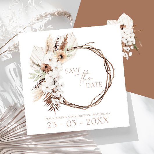 Boho Terracotta Brown Driving Floral Wreath Weddin Save The Date