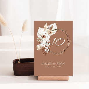 Boho Terracotta Brown Driving Floral Wreath Weddin Tischnummer