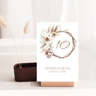 Boho Terracotta Brown Driving Floral Wreath Weddin Tischnummer