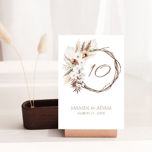 Boho Terracotta Brown Driving Floral Wreath Weddin Tischnummer