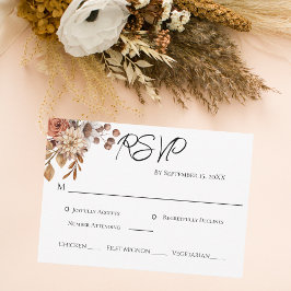 Boho Terracotta Brown Floral Entree Wedding RSVP Karte