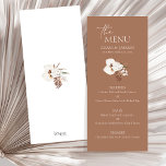 Boho Terracotta Brown Pampas Grass Floral Wedding Menükarte<br><div class="desc">Das Boho Terracotta Brown Pampas Grass Floral Wedding Menu ist eine faszinierende Mischung aus böhmischem Charme und rustikaler Eleganz. Die skurrile Anziehungskraft von Pampasgras und zarten, weißen Orchideen, Set vor einem Hintergrund von weiß und terracotta braun, für eine botanisch-inspirierte Feier, die das Wesen der boho Romantik. Dieses Menü mit botanischen...</div>