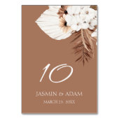 Boho Terracotta Brown Pampas Grass Floral Wedding Tischnummer (Vorderseite)