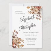 Boho Terracotta Browns Floral Wedding Einladung (Vorderseite)