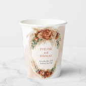 Boho terracotta burgundy blumeneucalyptus wedding pappbecher (Rückseite)