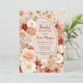 Boho terracotta burgundy floral eucalyptus Bridal Einladung (Stehend Vorderseite)