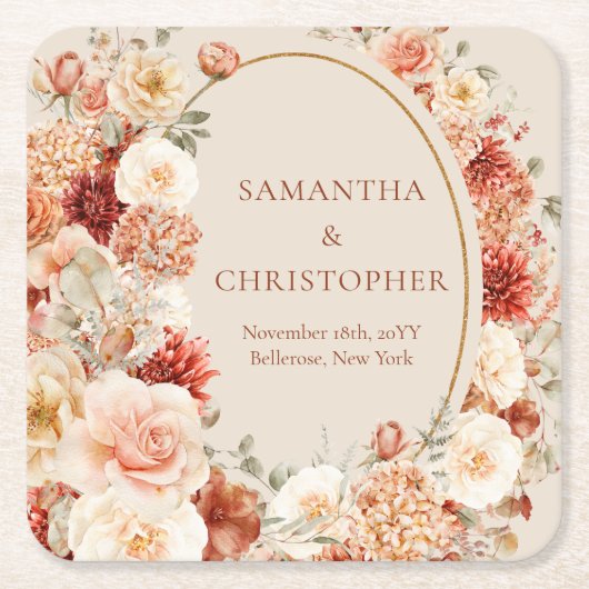 Boho terracotta burgundy floral eucalyptus Unterse Rechteckiger Pappuntersetzer (Vorderseite)