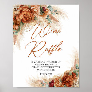 Boho terracotta burgundy floral pampas Wine Raffe Poster
