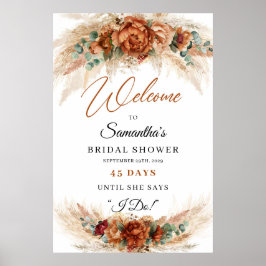 Boho terracotta burgundy floral pampes Count down Poster