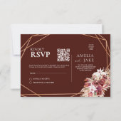 Boho Terracotta & Burgundy Floral QR Code Wedding  RSVP Karte (Vorderseite)