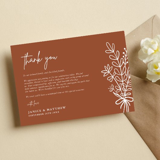 Boho Terracotta Burnt Orange Rustikale Hochzeit Dankeskarte