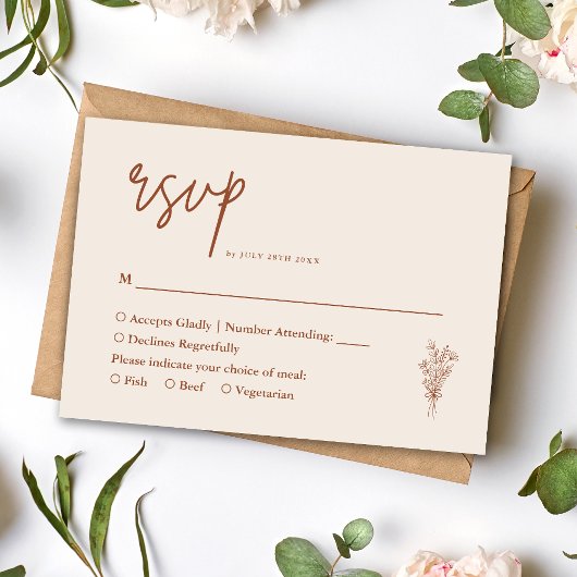 Boho Terracotta Burnt Orange Rustikale Hochzeit RSVP Karte