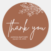 Boho Terracotta Burnt Orange Rustikale Hochzeit Runder Aufkleber (Vorderseite)