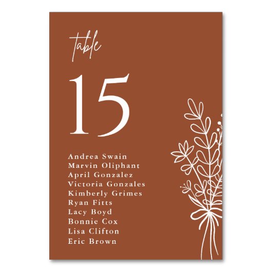 Boho Terracotta Burnt Orange Rustikale Hochzeit Tischnummer (Vorderseite)