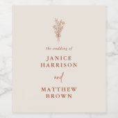 Boho Terracotta Burnt Orange Rustikale Hochzeit Weinetikett (Einzelnes Label)