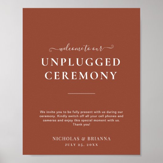 Boho Terracotta Burnt Orange Unplugged Wedding Poster (Vorne)