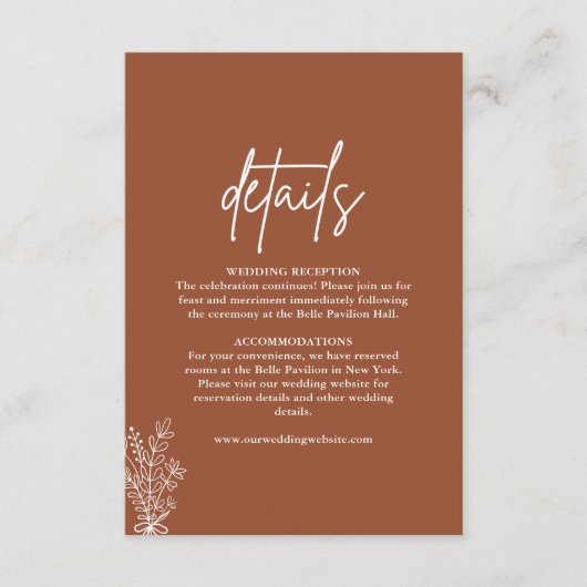 Boho Terracotta Burnt Orange Wedding Details Begleitkarte (Vorderseite)