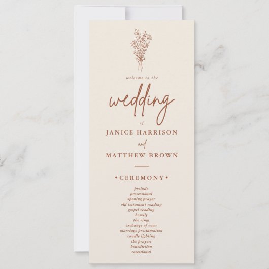 Boho Terracotta Burnt Orange Wedding Program (Vorderseite)