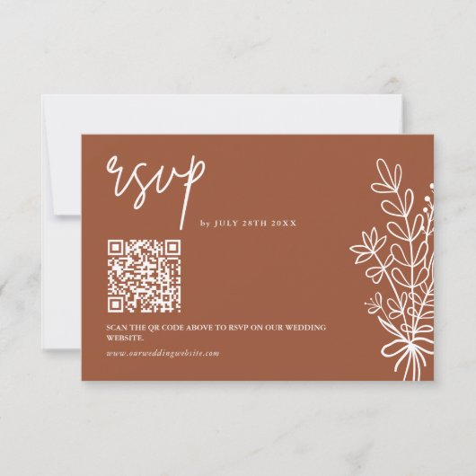 Boho Terracotta Burnt Orange Wedding QR Code RSVP Karte (Vorderseite)