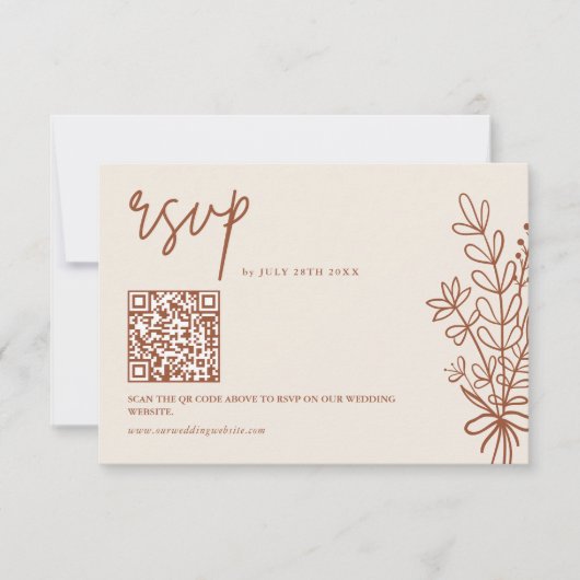 Boho Terracotta Burnt Orange Wedding QR Code RSVP Karte (Vorderseite)