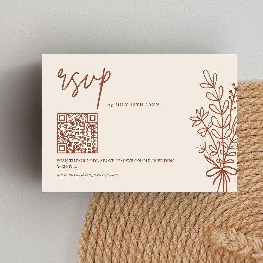 Boho Terracotta Burnt Orange Wedding QR Code RSVP Karte