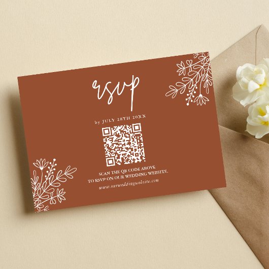 Boho Terracotta Burnt Orange Wedding QR Code RSVP Karte