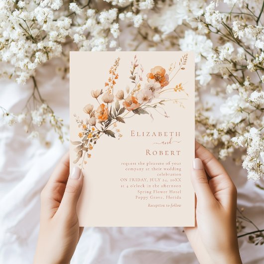 Boho Terracotta Burnt Orange Wildblumen Hochzeit Einladung