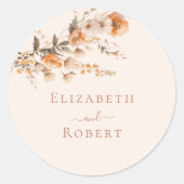 Boho Terracotta Burnt Orange Wildblumen Hochzeit Runder Aufkleber (Vorderseite)