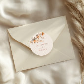 Boho Terracotta Burnt Orange Wildblumen Hochzeit Runder Aufkleber