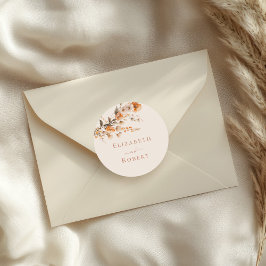 Boho Terracotta Burnt Orange Wildblumen Hochzeit Runder Aufkleber