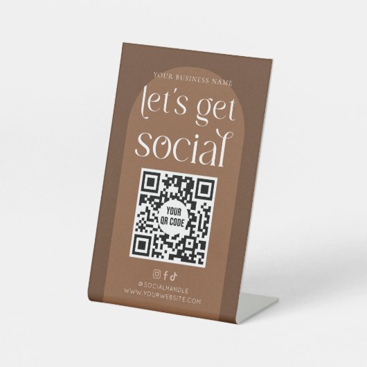 Boho Terracotta Business Social Media QR-Code Sockelschild (Vorderseite)