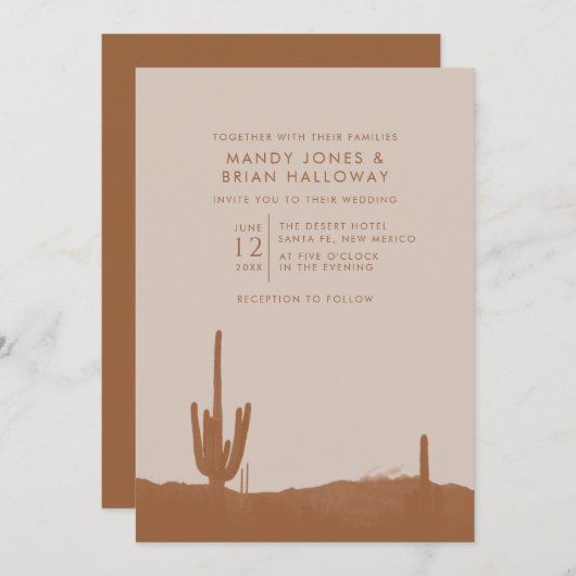 Boho Terracotta Cactus Desert Wedding Einladung (Vorne/Hinten)