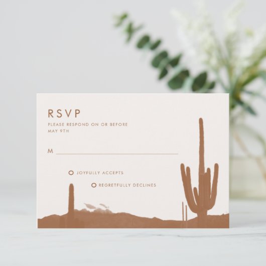 Boho Terracotta Cactus Desert Wedding RSVP Karte (Stehend Vorderseite)