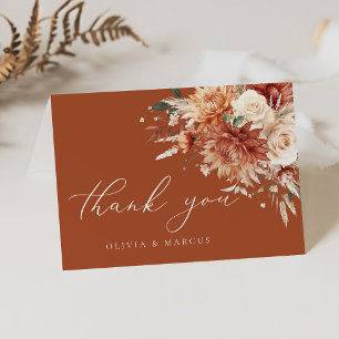 Boho Terracotta Dahlia Floral Elegante Hochzeit Dankeskarte