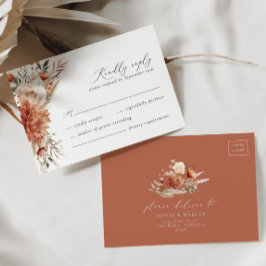 Boho Terracotta Dahlia Floral Elegante Hochzeit RSVP Karte