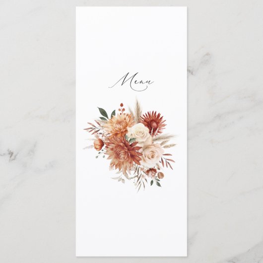 Boho Terracotta Dahlia Rose Elegante Hochzeit Menükarte (Rückseite)
