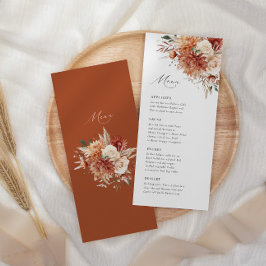 Boho Terracotta Dahlia Rose Elegante Hochzeit Menükarte