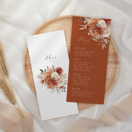 Boho Terracotta Dahlia Rose Elegante Hochzeit Menükarte