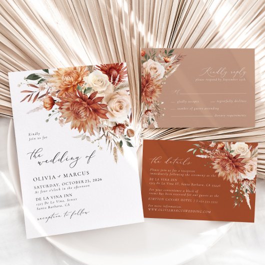 Boho Terracotta Dahlia Rose Floral Elegante Hochze Save The Date