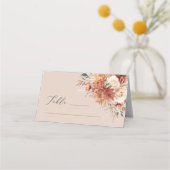 Boho Terracotta Dahlia Rose Wedding Platzkarte (Vorderseite)