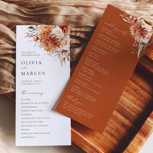 Boho Terracotta Dahlia Rose Wedding Programm