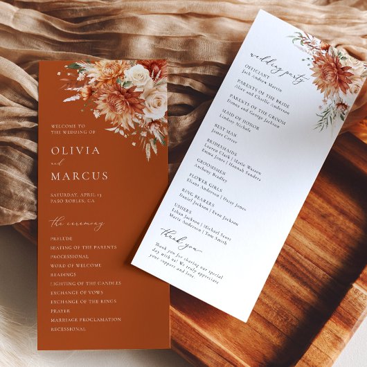 Boho Terracotta Dahlia Rose Wedding Programm