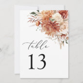 Boho Terracotta Dahlia Rose Wedding Tischnummer (Vorderseite)