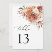 Boho Terracotta Dahlia Rose Wedding Tischnummer (Rückseite)