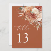 Boho Terracotta Dahlia Rose Wedding Tischnummer (Rückseite)