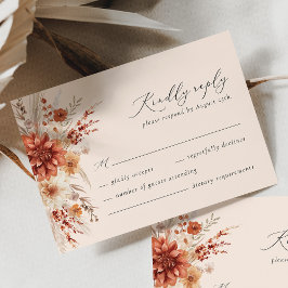 Boho Terracotta Dahlia Wildblume Elegante Hochzeit RSVP Karte