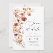 Boho Terracotta Dahlia Wildblume Elegante Hochzeit Save The Date (Vorderseite)