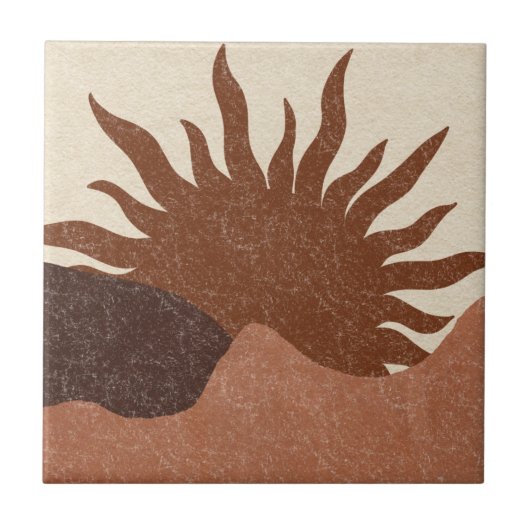 Boho Terracotta Desert Sun Fliese (Vorderseite)